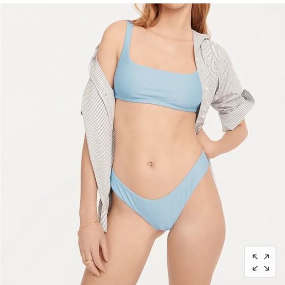 J. Crew Mid-Rise High Cut Leg Cheeky Bikini Swim Bottom in Pale Blue BC125 NWT - Picture 2 of 15